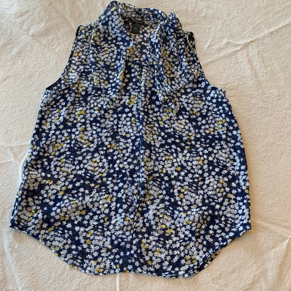 Ann Taylor Sheer Floral Ruffle V-Neck Tank